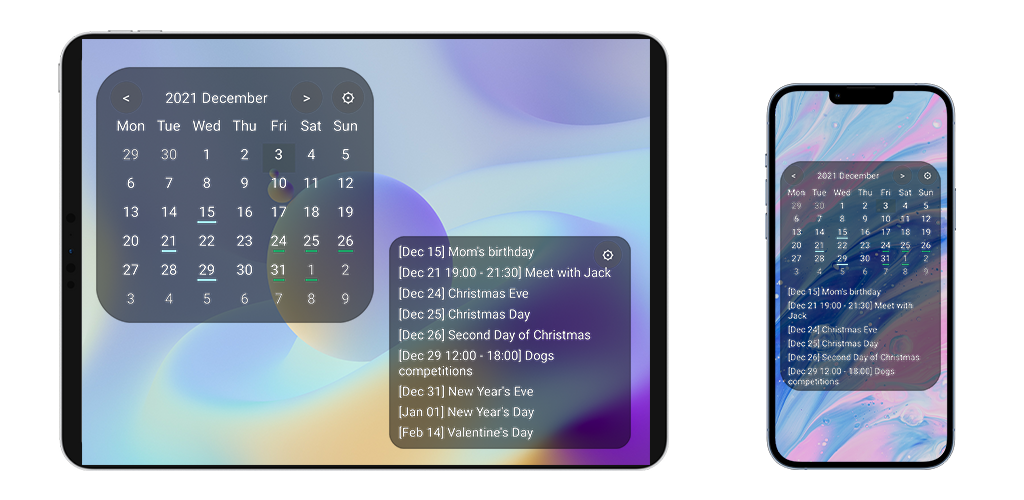 Calendar widget app description